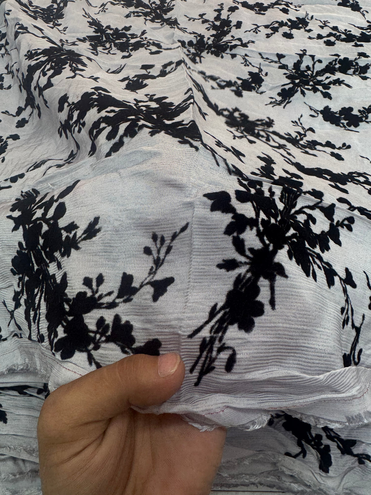 Buy Premium Natural Viscose Silk Embozz White Black Floral Vine Embroidery Fabric