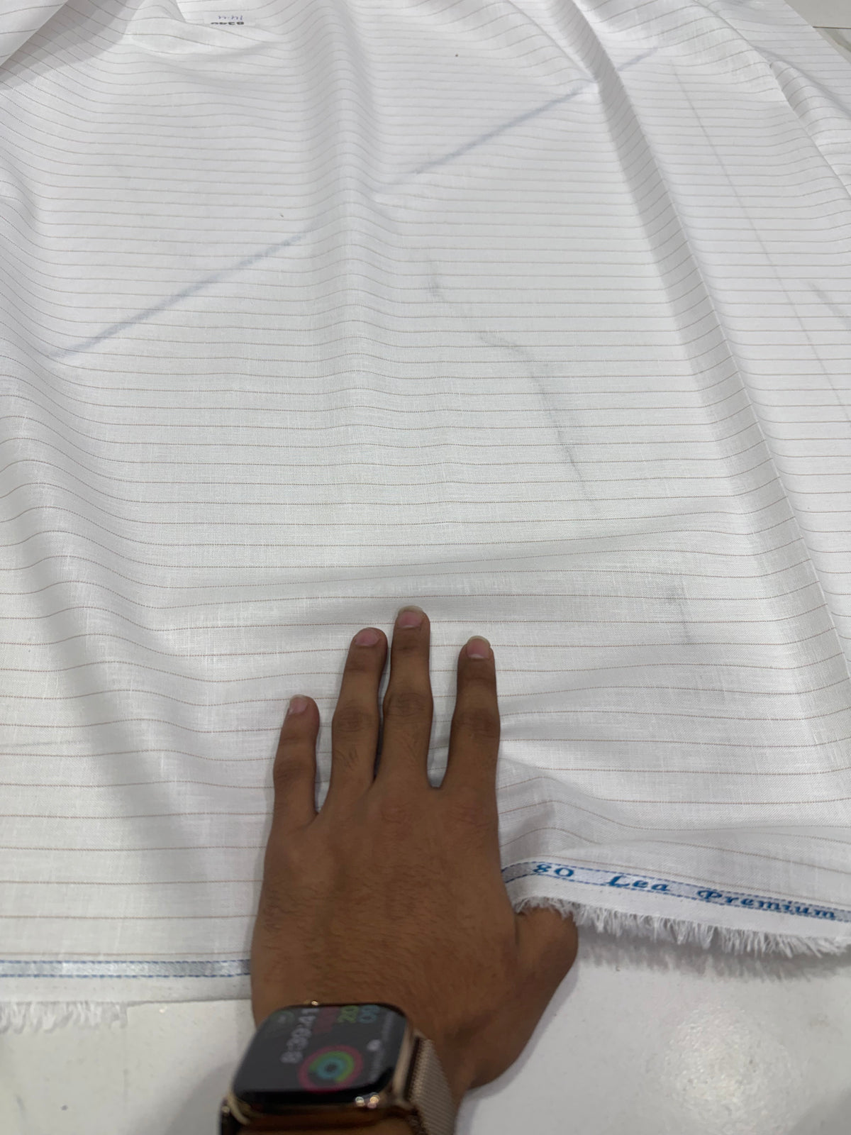 Buy 80 Lea Premium Linen White Self Stripe Fabric