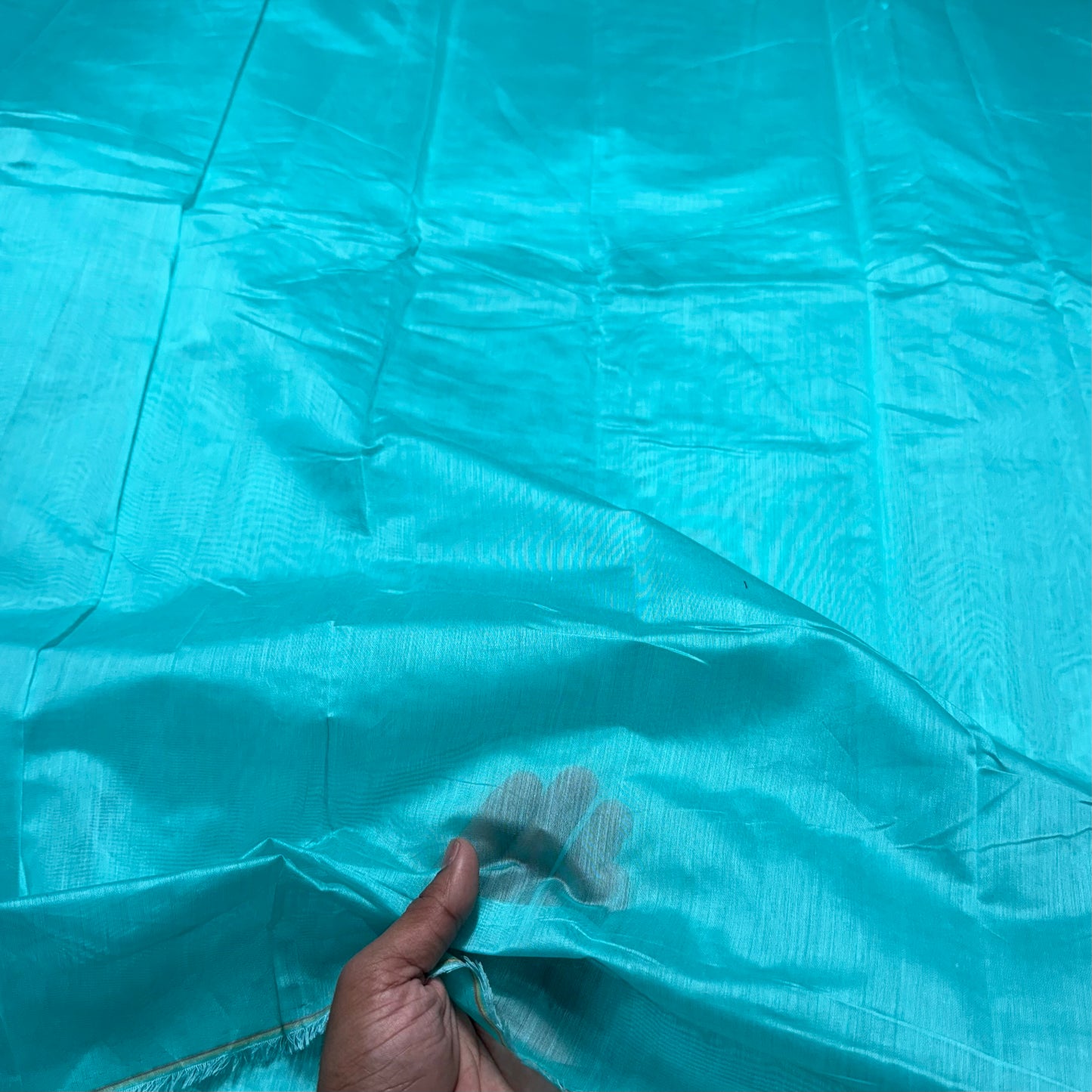 Buy Mul Chanderi Teal Blue Fabric - MAF 