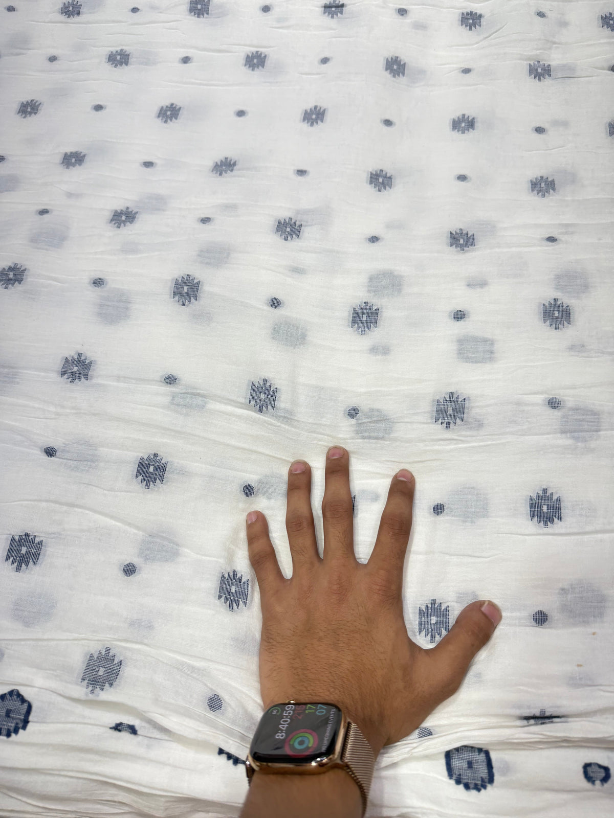 Buy Premium Cotton White Navy Dobby Buta Fabric