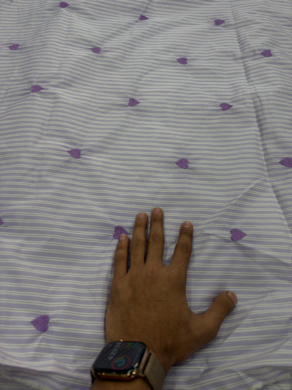 Buy Premium Lavender Poplin Stripe Heart Embroidered Fabric