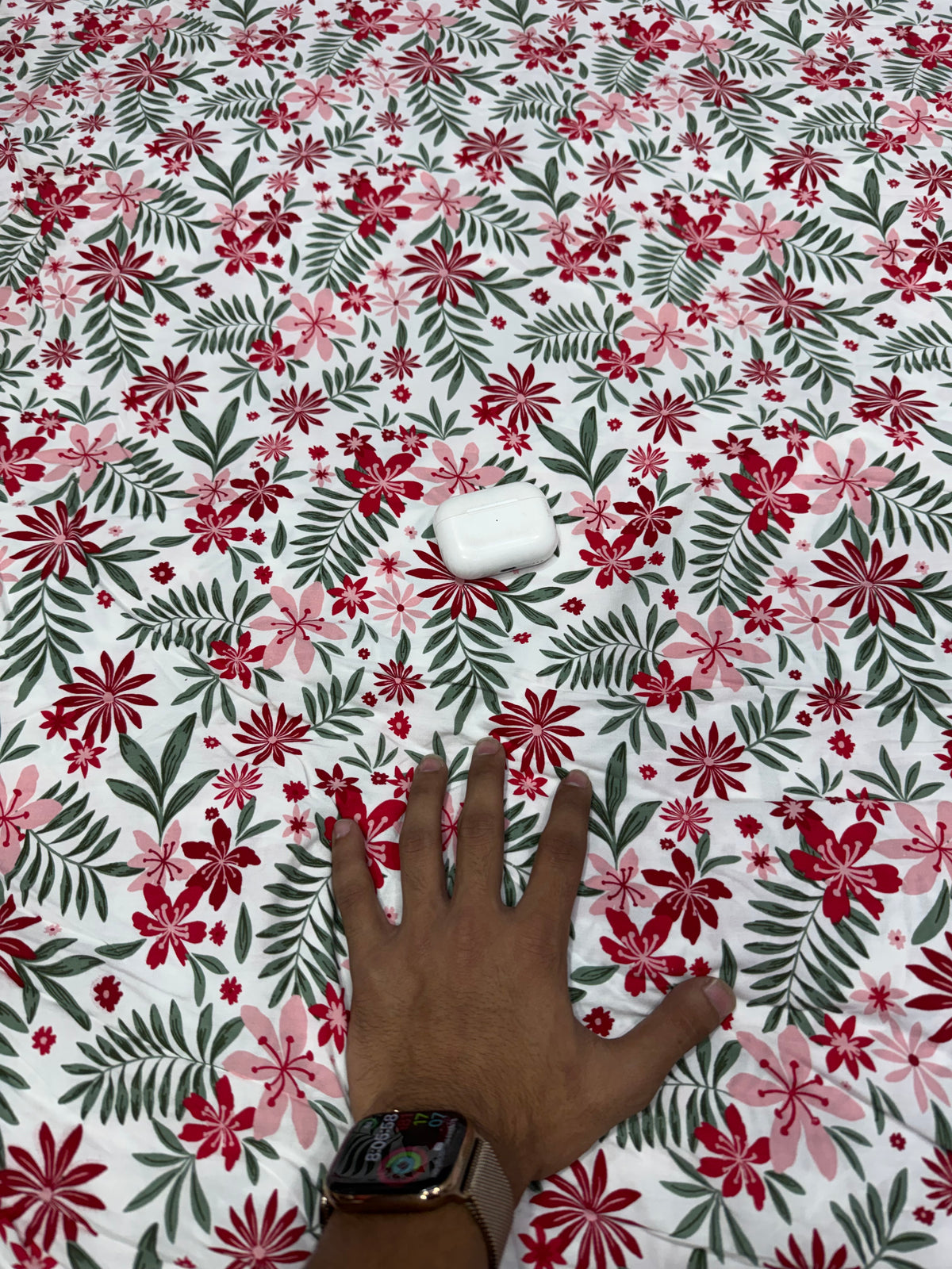 Buy Premium Cotton Viscose White Red Floral Print Fabric