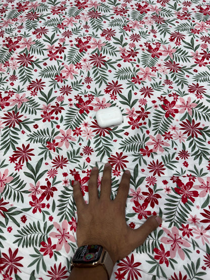 Buy Premium Cotton Viscose White Red Floral Print Fabric