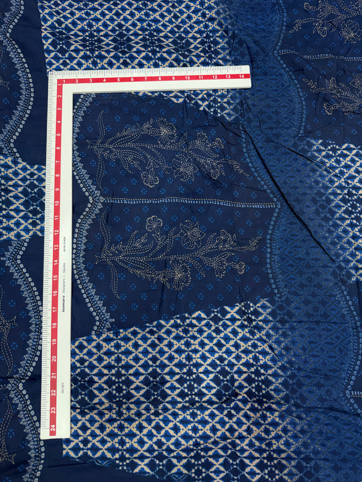 Buy Cotton Cambric Navy Diamond Trellis Floral Embroidery Print Fabric