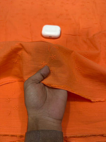 Buy Cotton Orange Start Flower Embroidery Fabric