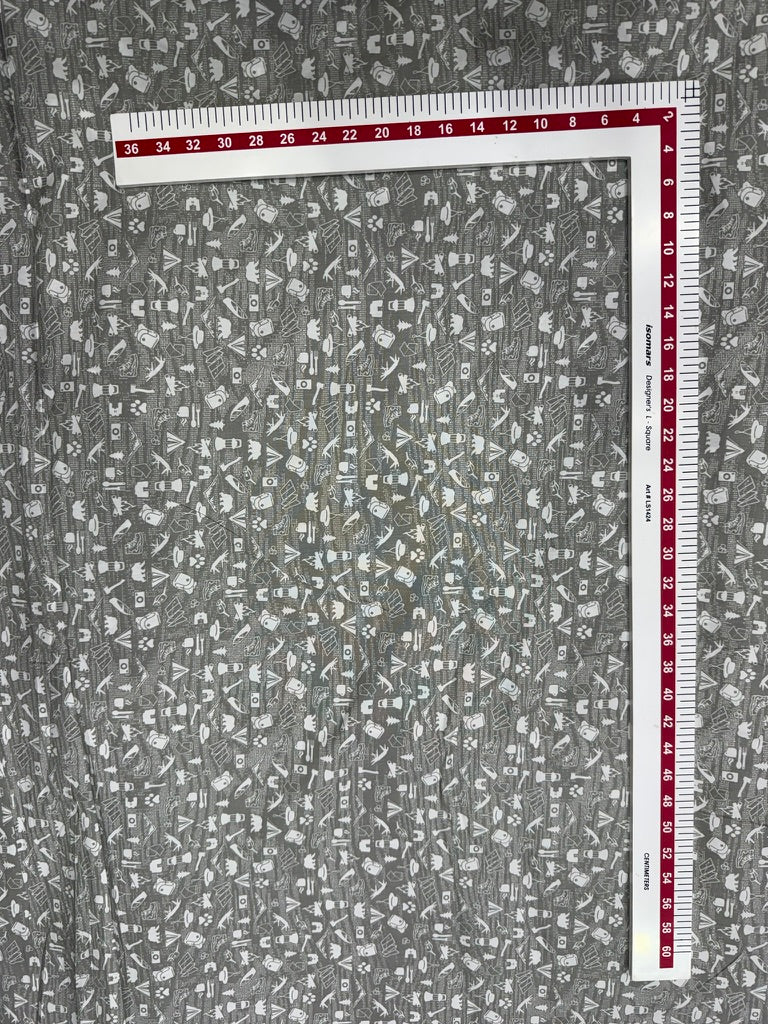 Buy Cotton Poplin Grey Base White Kids Printed Fabric
