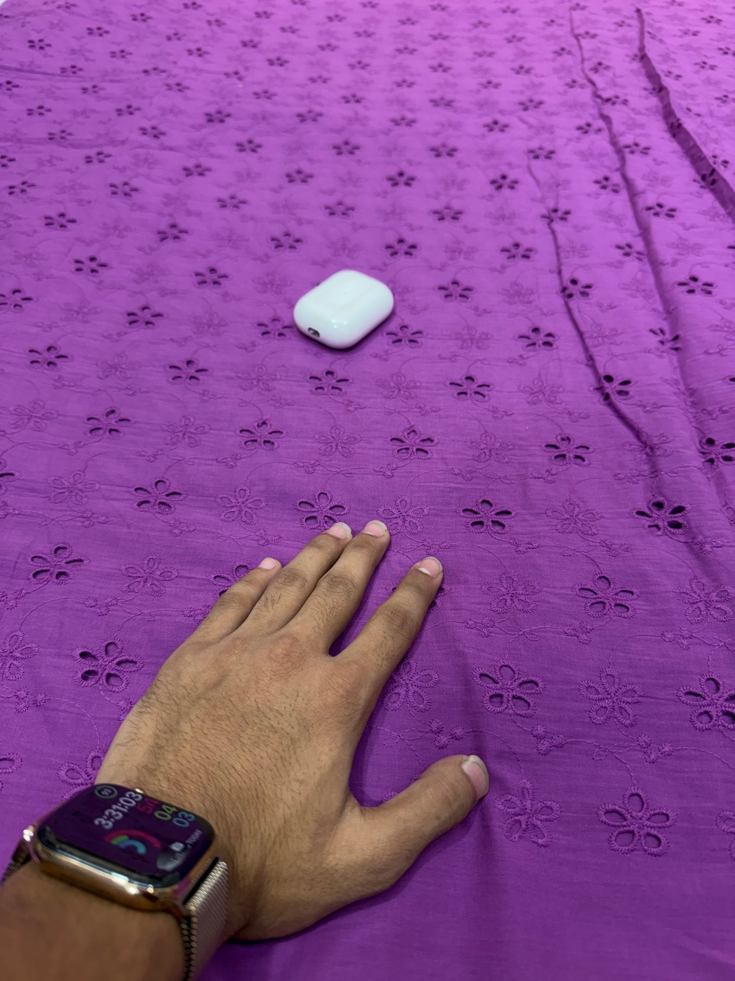 Buy Premium Cotton Cambric Schiffli Purple Blossom Fabric
