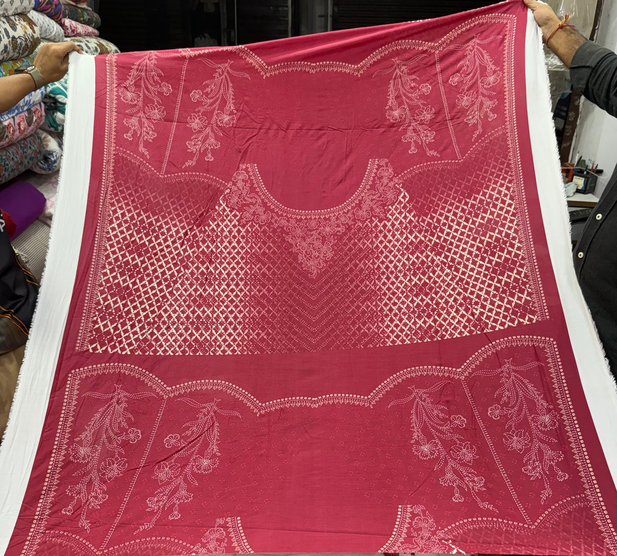 Buy Premium Poplin Maroon Floral Cutwork Embroidery Panel Fabric