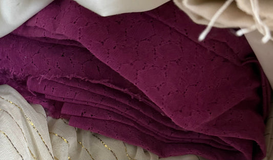 Buy Magenta Mesh Embroidery Fabric