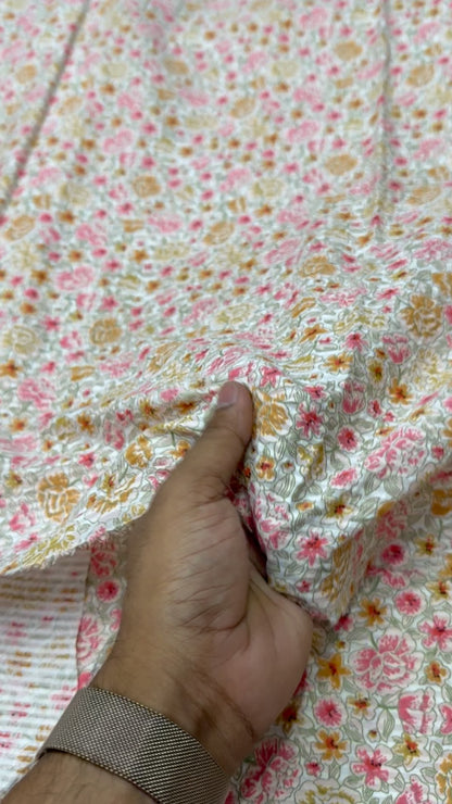 Buy Soft Cotton Seersucker Jacobean Printed Fabric