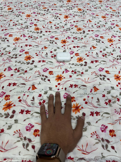 Buy Premium Cotton Double Cloth White Multicolor Ditsy Floral Print Fabric