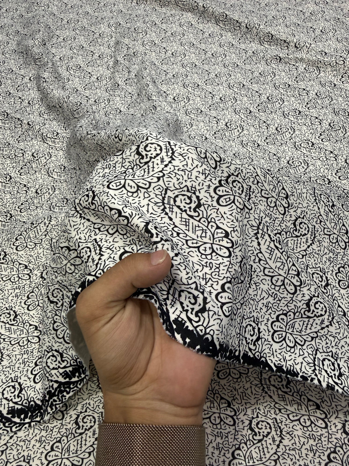 Buy Cotton Hosiery Black White Paisley Print Fabric
