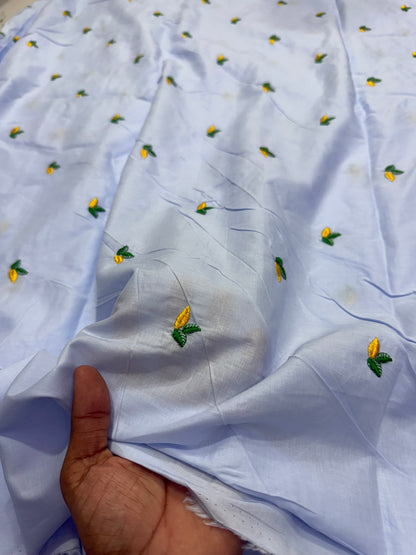 Buy Cotton Poplin Light Blue Base Lemon Embroidery