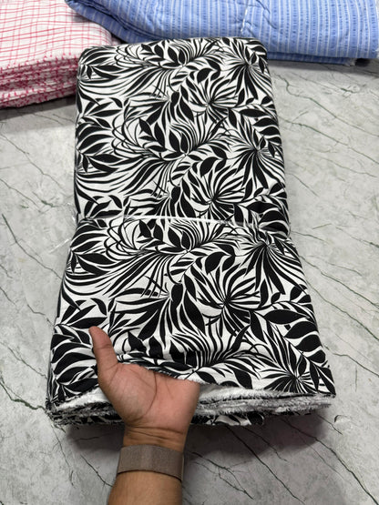 Buy Crimp Cotton Black Leaf Printed Fabric - MAF 