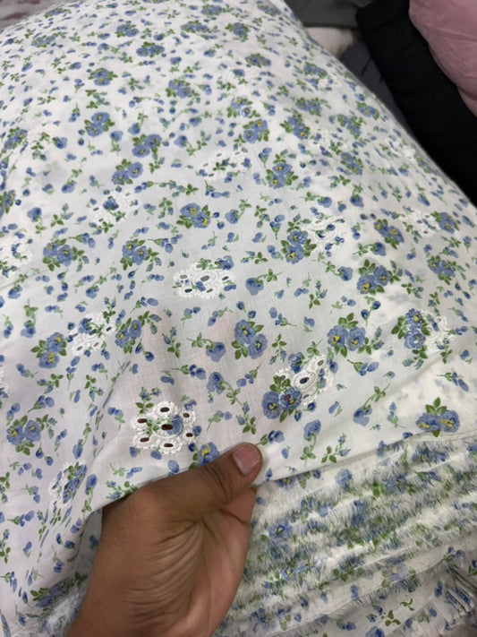 Buy Green Floral Printed Cotton Hakoba Embroidery Fabric