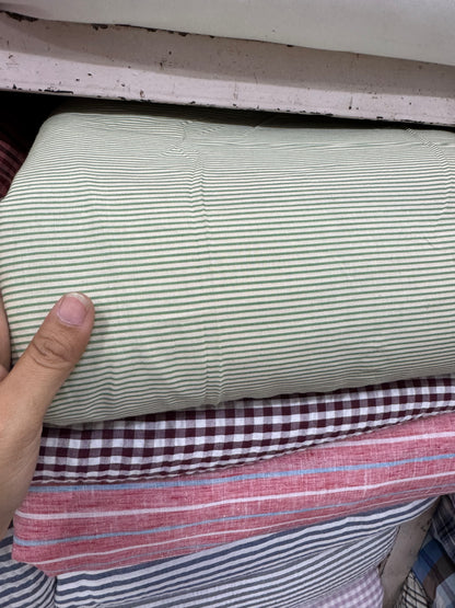 Buy Cotton Yarn Dyed Green Stripe Shirting Fabric