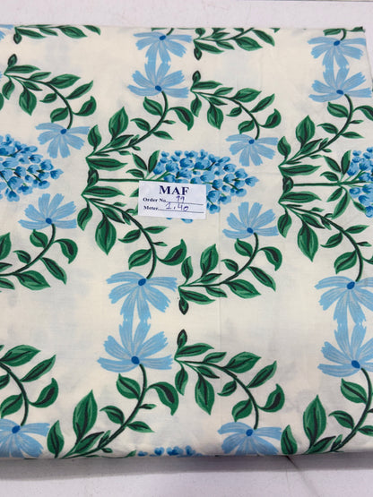 Buy Cutpiece Cotton Poplin Bunch Of Blue Flower Printed 1.40 Meter