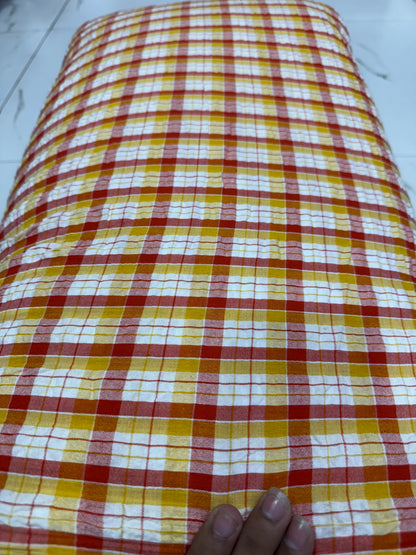 Buy Premium Cotton Seersucker Marigold Check Fabric