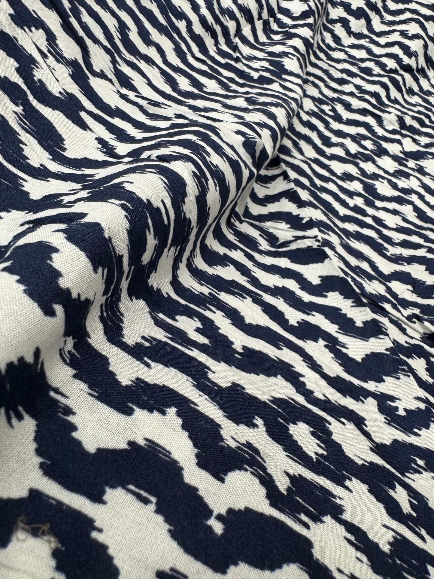 Buy Mul Cotton Navy Blue Ikkat Block Printed Fabric
