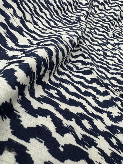 Buy Mul Cotton Navy Blue Ikkat Block Printed Fabric