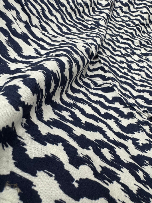 Buy Mul Cotton Navy Blue Ikkat Block Printed Fabric