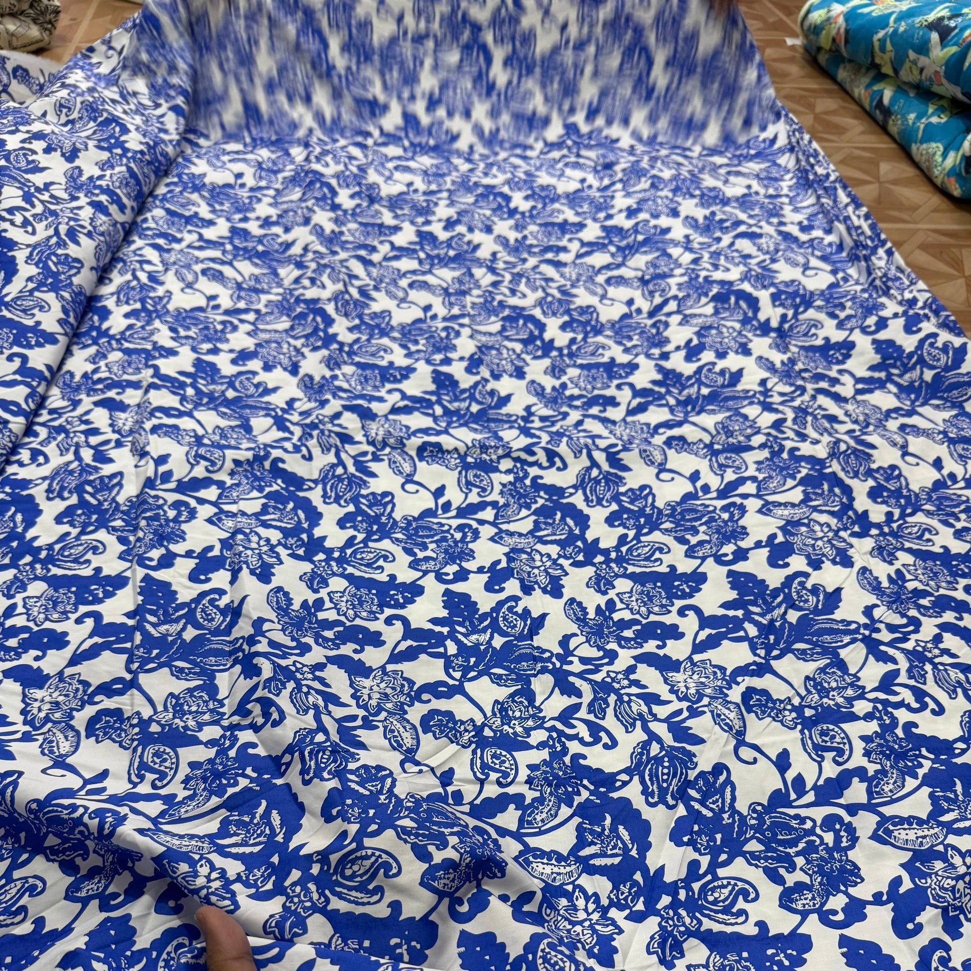 Buy 50s Poplin Electric Blue Floral Printed Fabric - MAF 