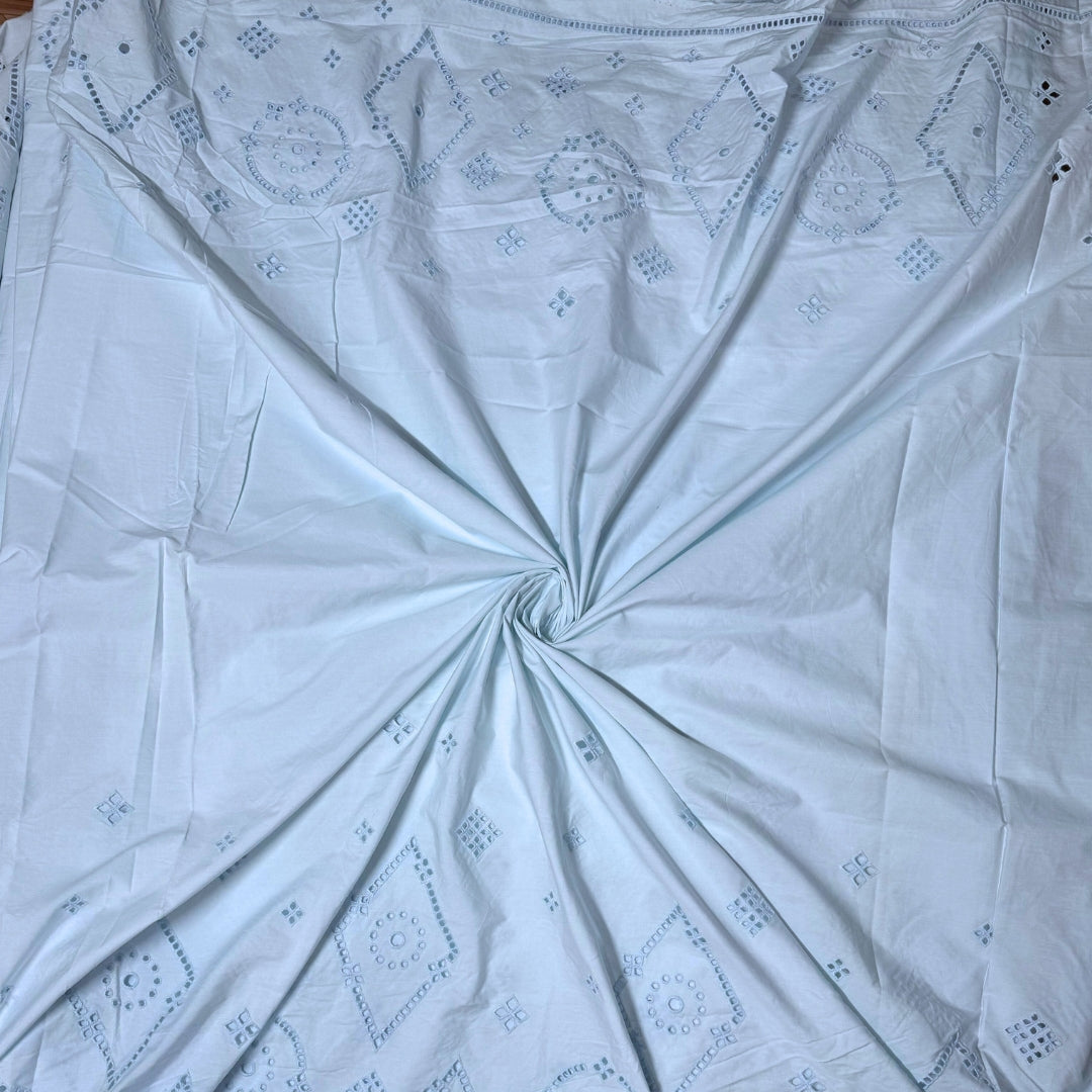 Buy Poplin Hakoba Diamond Border Dust Blue Fabric - MAF 