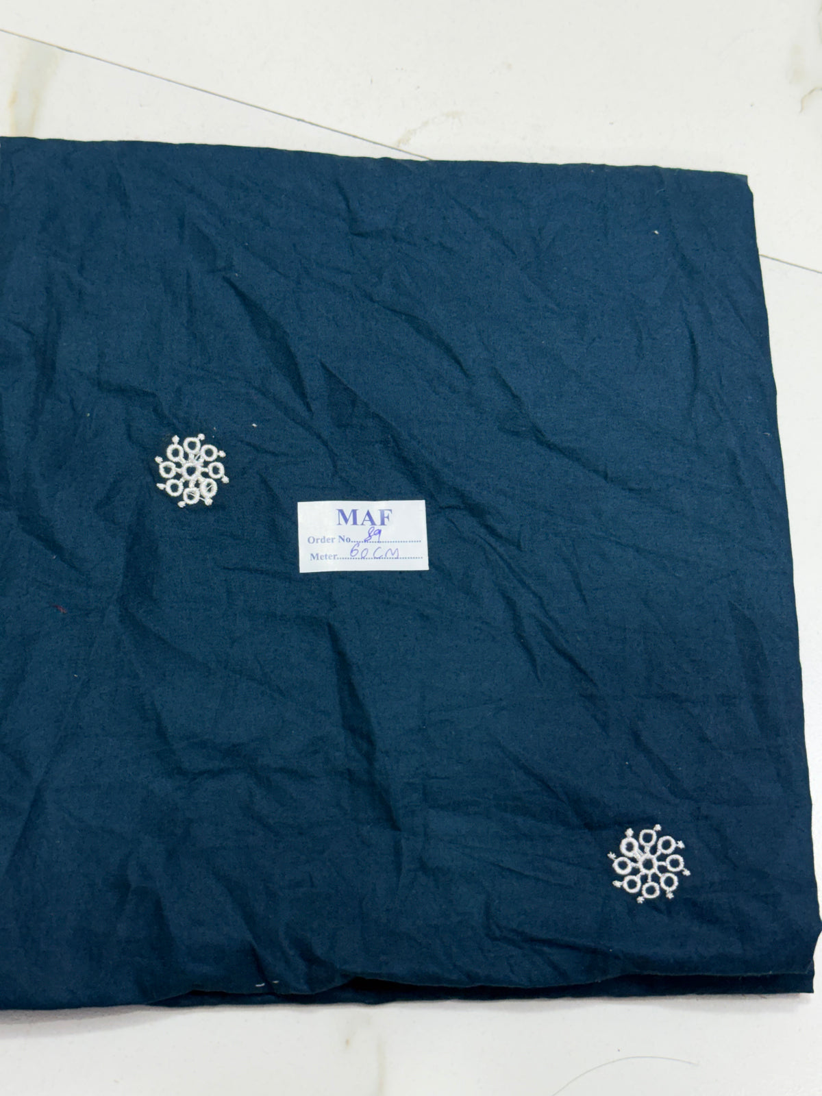 Buy Cutpiece Cotton Hakoba Navy Blue Floral Scallop Border 60 Centimeter