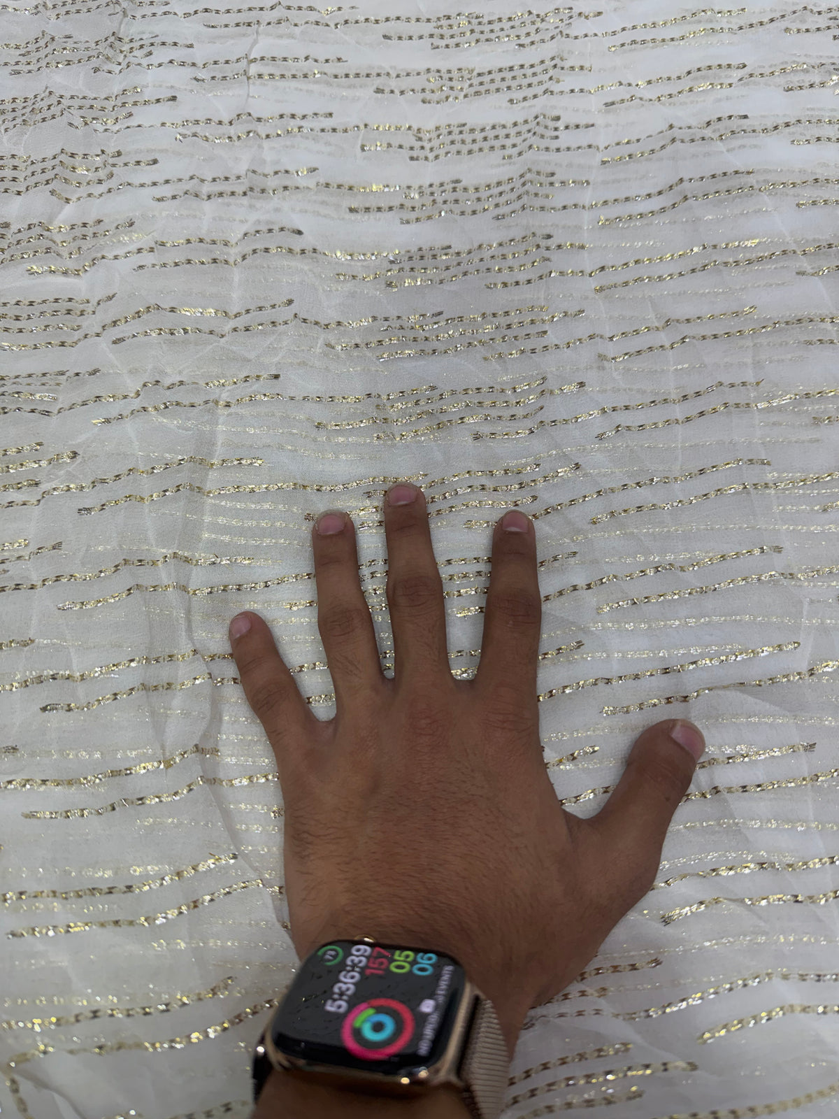 Buy Premium Viscose Chiffon White Gold Foil Chevron Stripe Fabric
