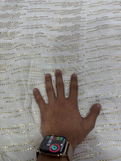 Buy Premium Viscose Chiffon White Gold Foil Chevron Stripe Fabric