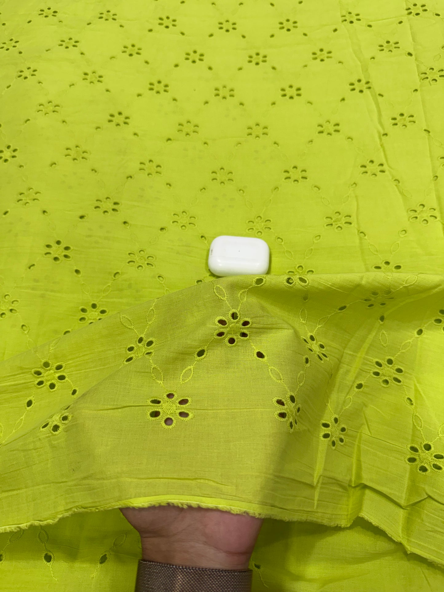 Buy Premium Cotton Cambric Schiffli Chartreuse Trellis Fabric