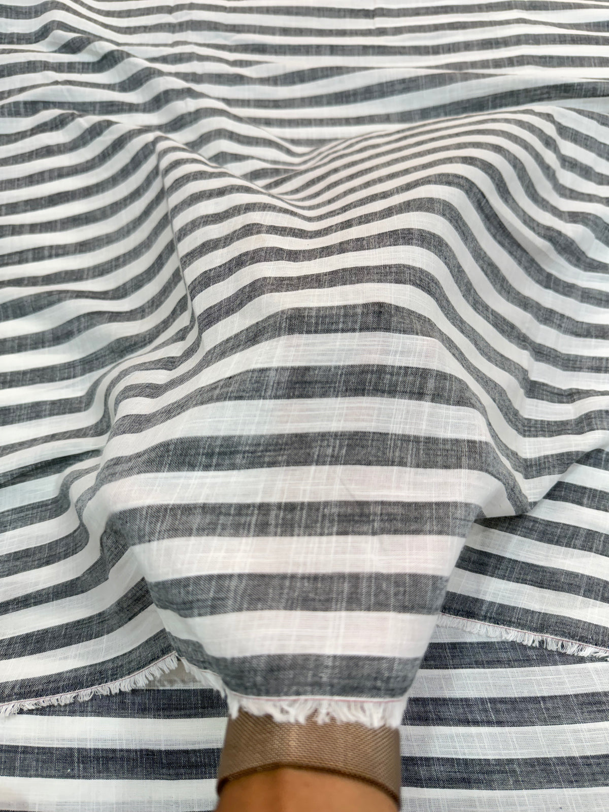Buy Premium Cotton Linen Charcoal Grey Broad Stripe Fabric