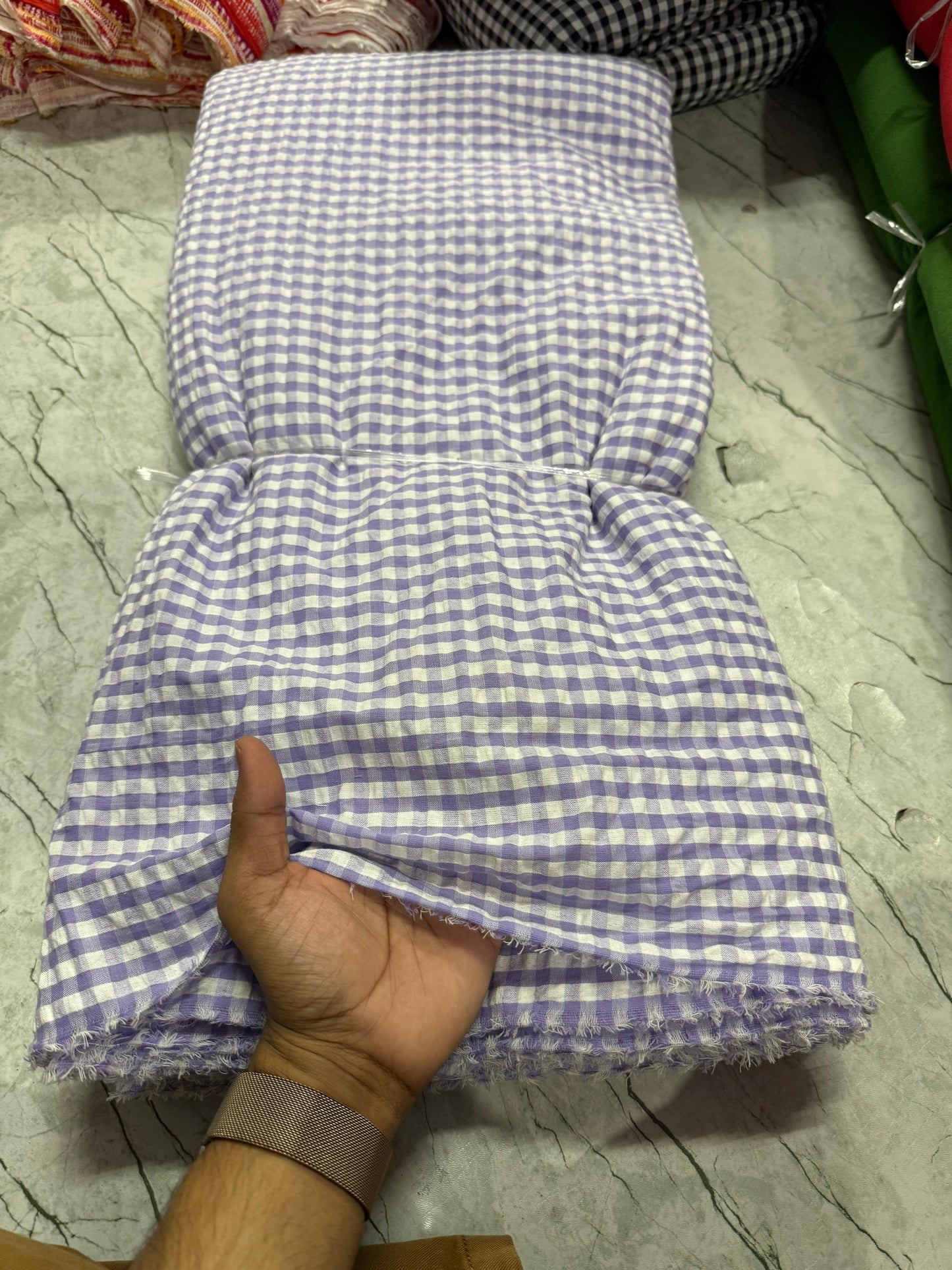 Premium Seersucker Lavender Checks Fabric 