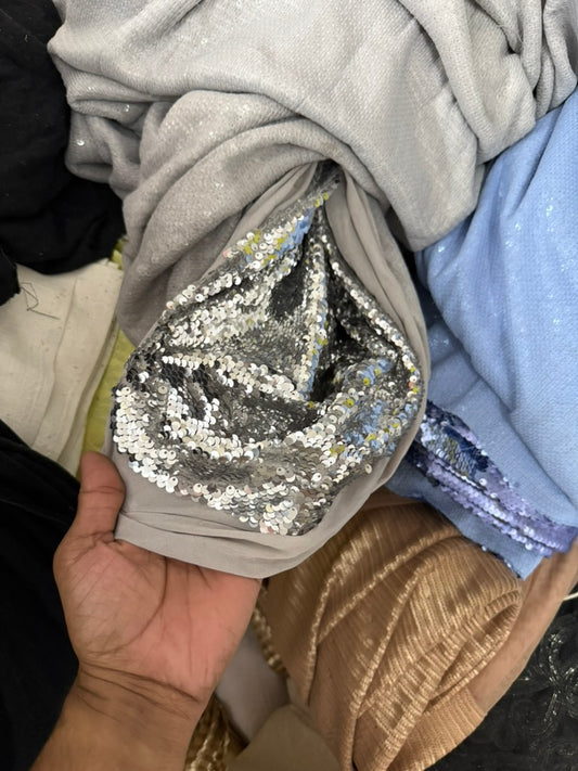 Buy Sequins Silver Work Fabric