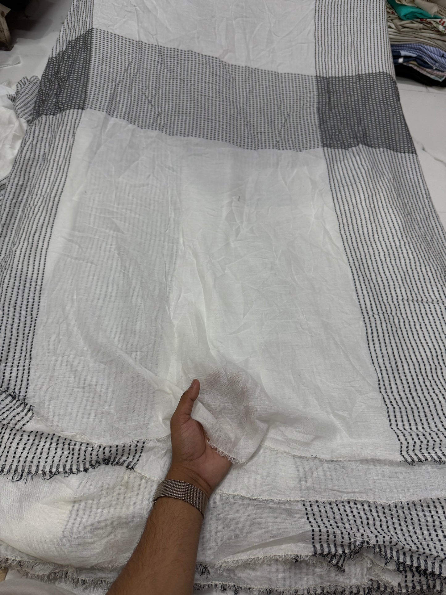Premium Seersucker Cross Panel Lines Fabric - MAF 