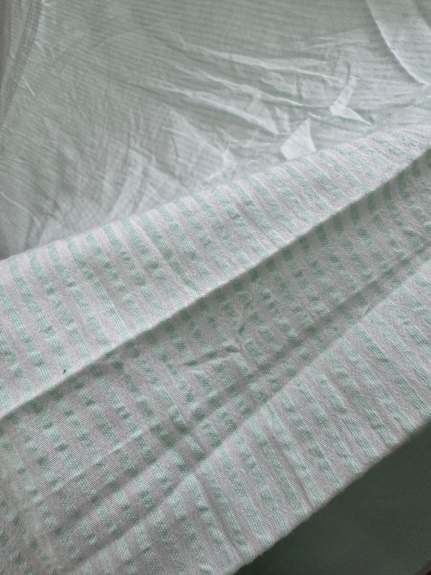 Buy Premium Cotton Seersucker Mint Green White Stripes Fabric (Copy)
