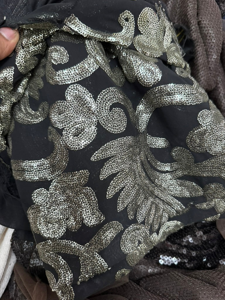 Buy Sequins Gold Black Pattern Fabric