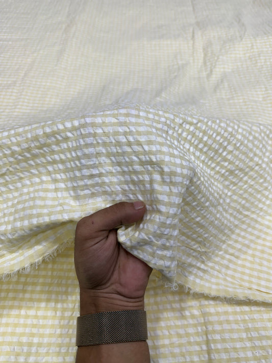 Buy Premium Seersucker Pale Yellow White Check Fabric