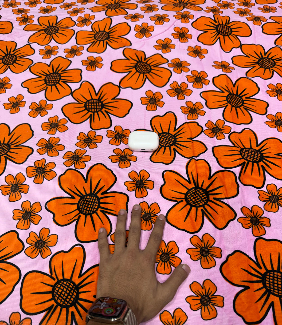 Buy Premium Corduroy Pink Orange Daisy Floral Print Fabric