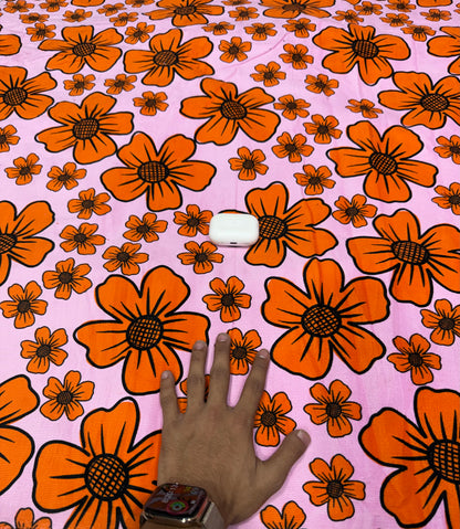 Buy Premium Corduroy Pink Orange Daisy Floral Print Fabric