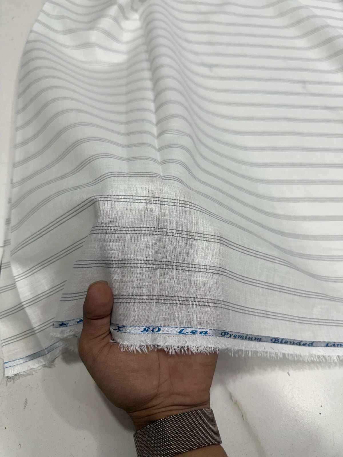 Buy 80 Lea Premium Linen White Black Stripe Fabric