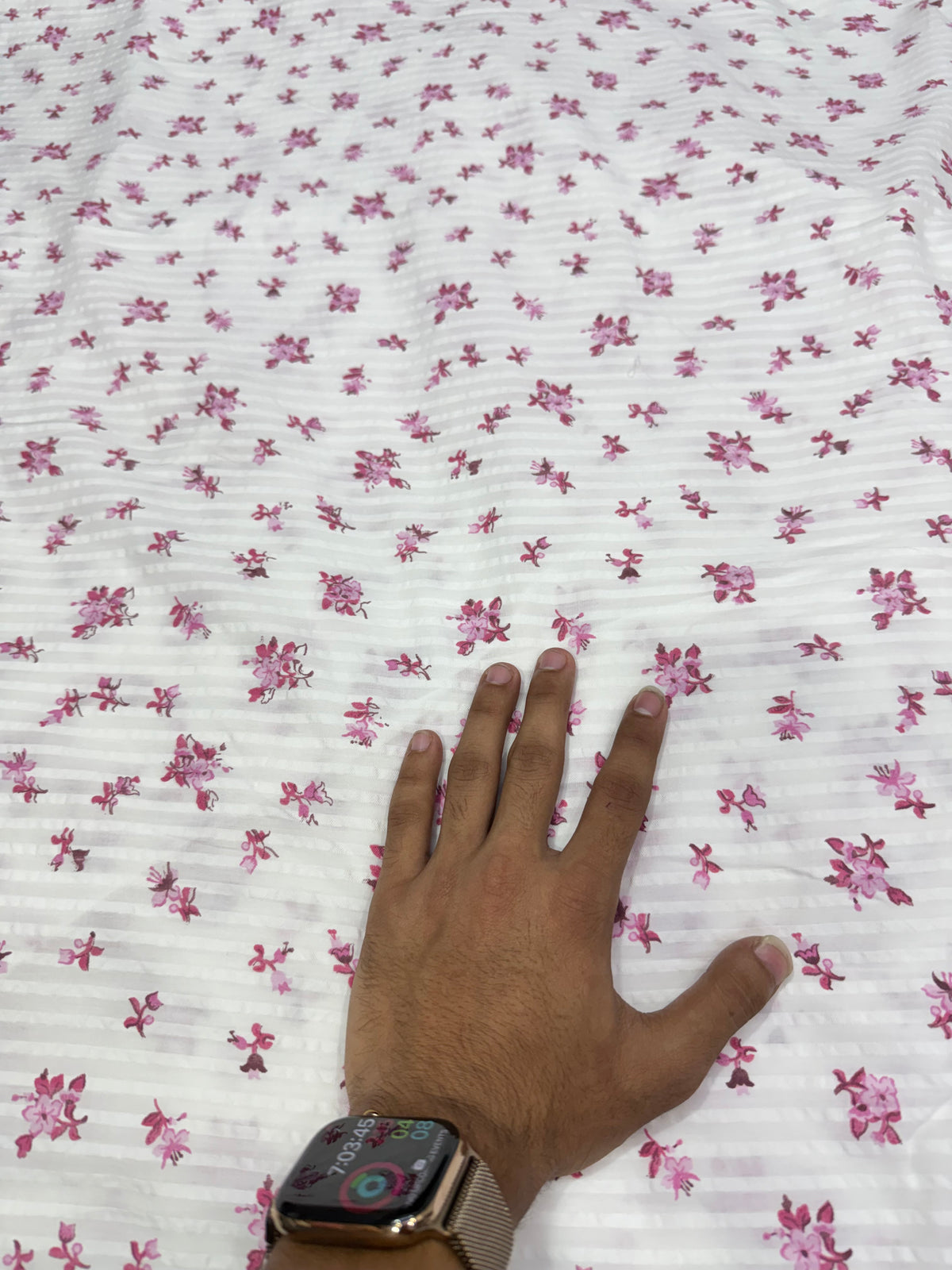 Buy Premium Seersucker Pink Floral Stripe Fabric
