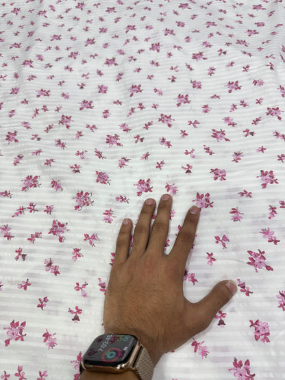 Buy Premium Seersucker Pink Floral Stripe Fabric