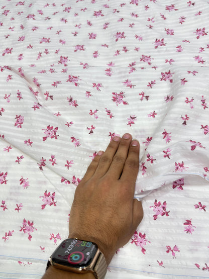Buy Premium Seersucker Pink Floral Stripe Fabric