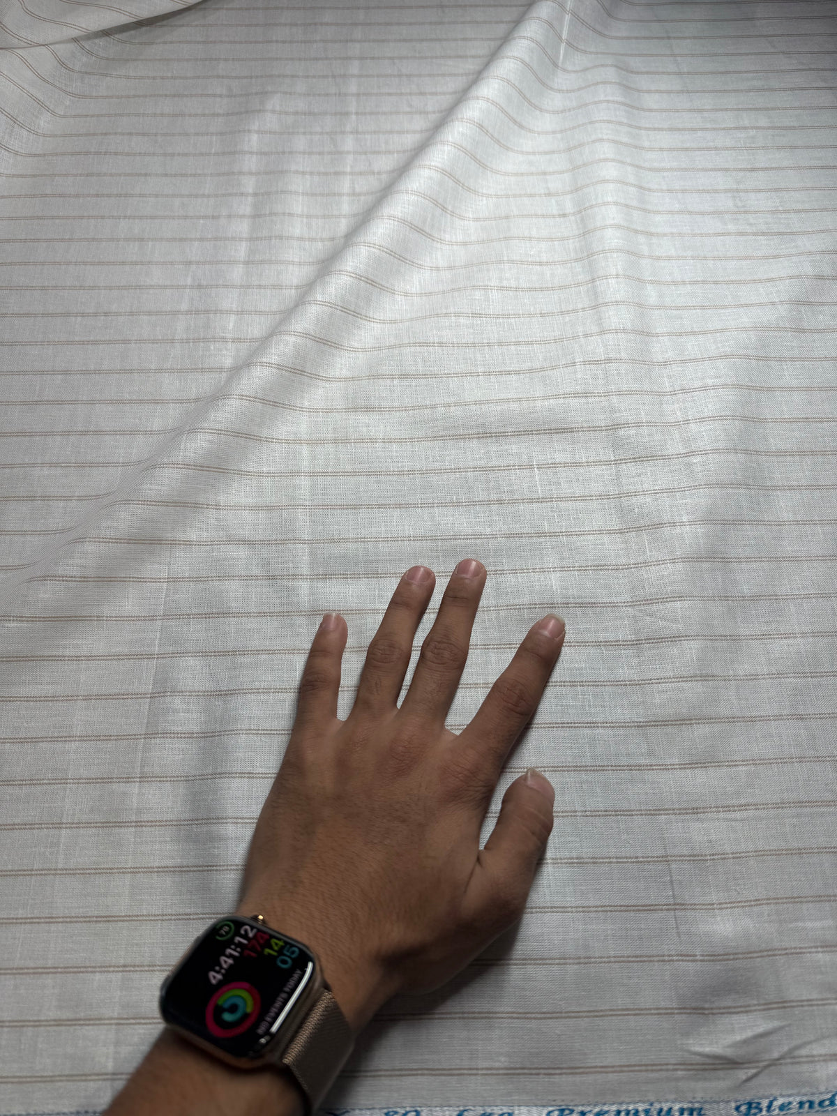 Buy 80 Lea Pure Linen Brown Double Line Stripe Shirting Fabric