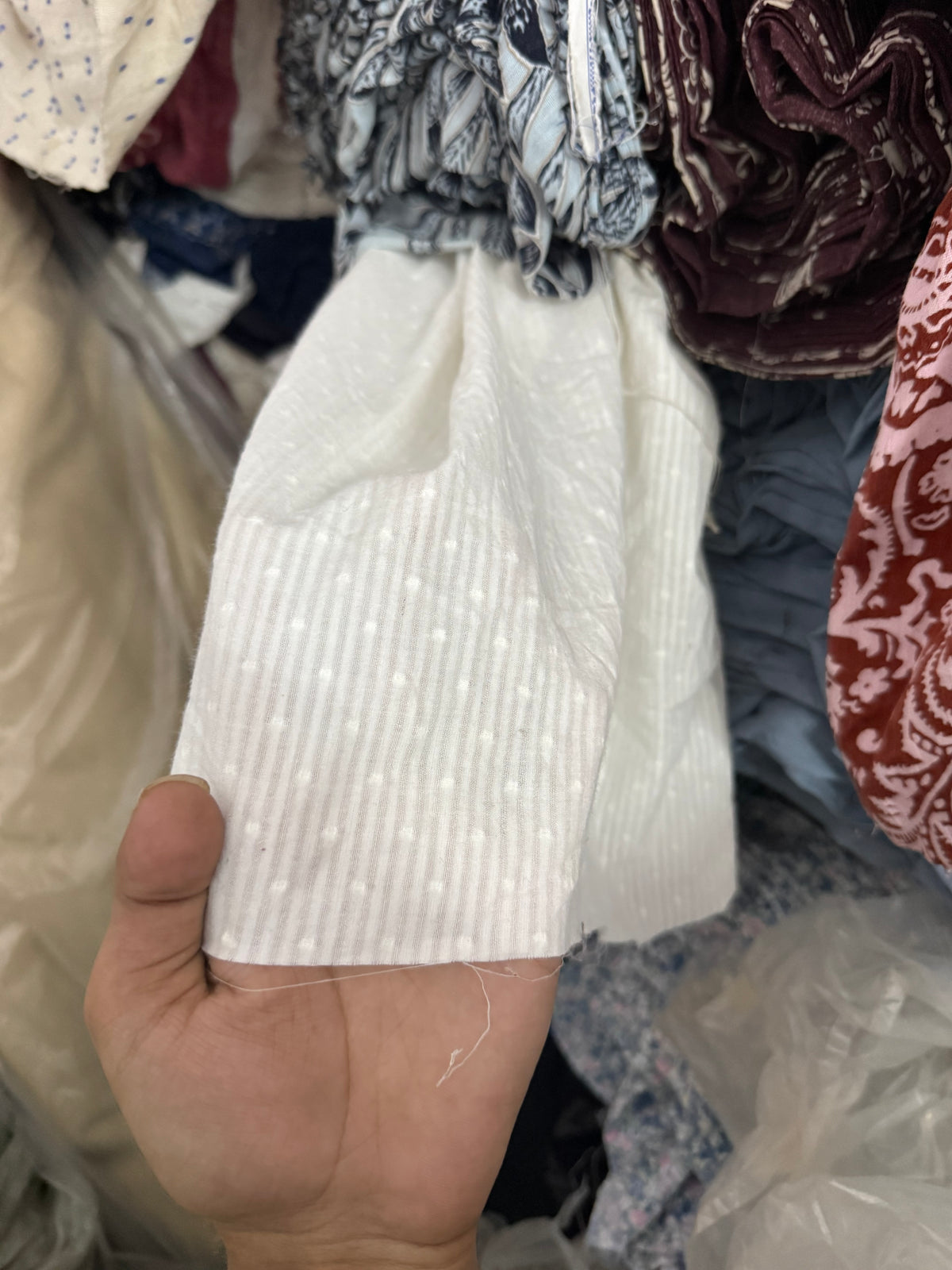 Buy Cambric White Self Stripe Dot Buta Fabric