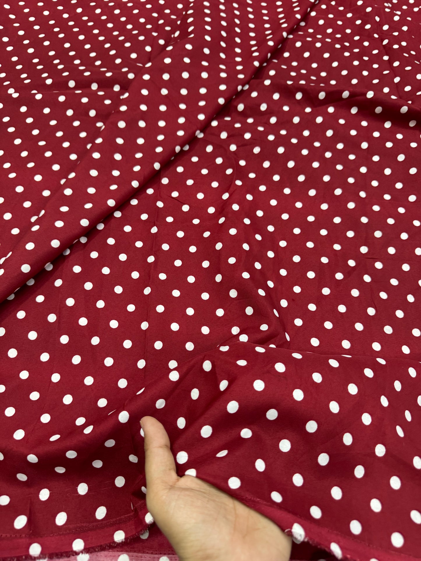 Buy Banana Crepe Wine Base Polka Dot Printed Fabric
