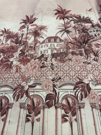 Buy Cotton Poplin Pink Base Bold Palm Tree Border Print Only Fabric