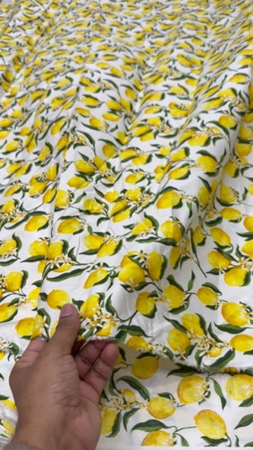 Buy Premium Cotton Poplin White Base Summer Lemon Fabric