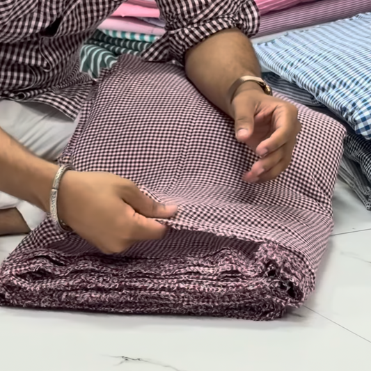 Buy Cotton Twill Maroon Check Printed Fabric